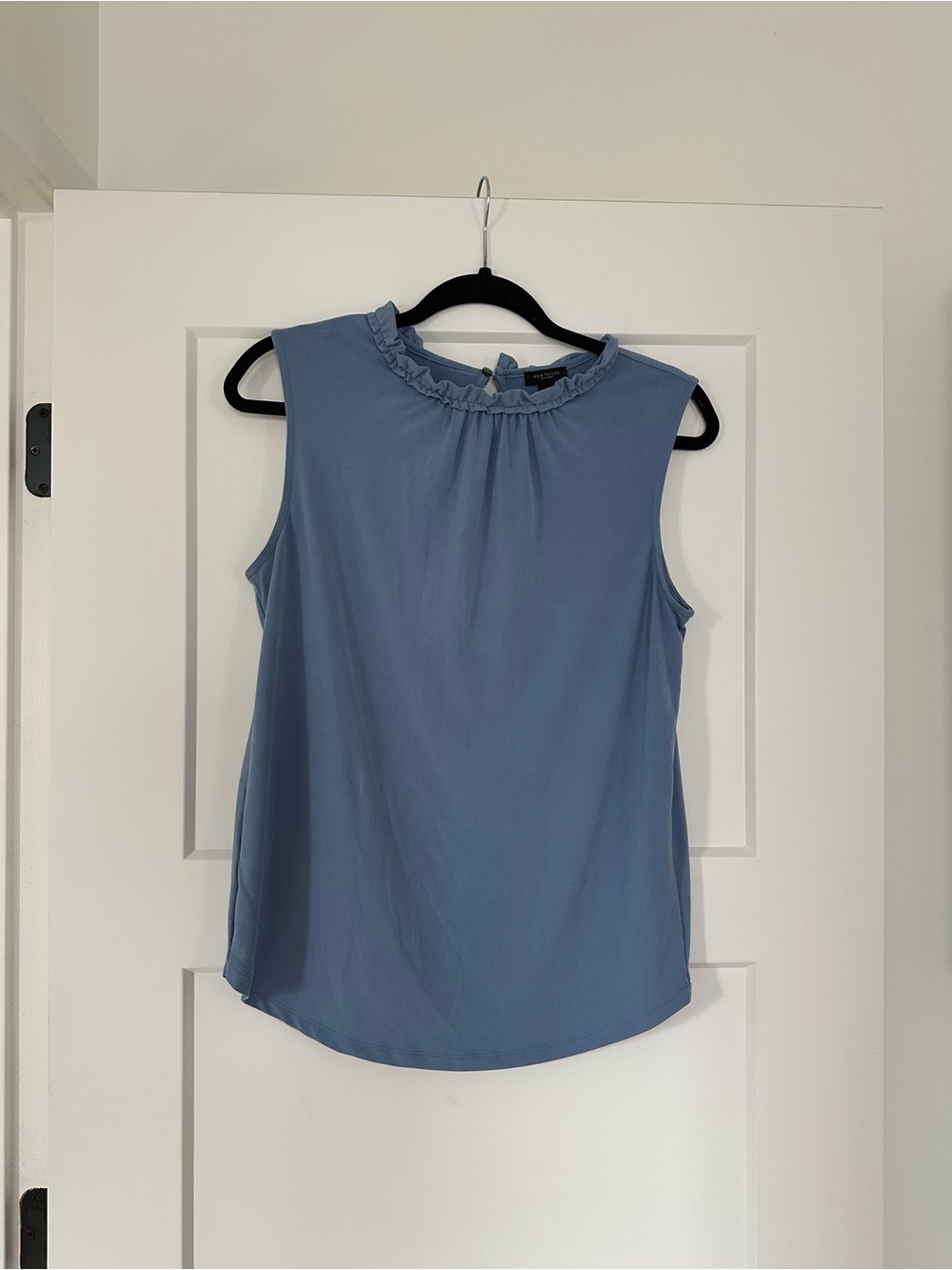 Ann Taylor Sleeveless Ruffle Neck Top - Blue